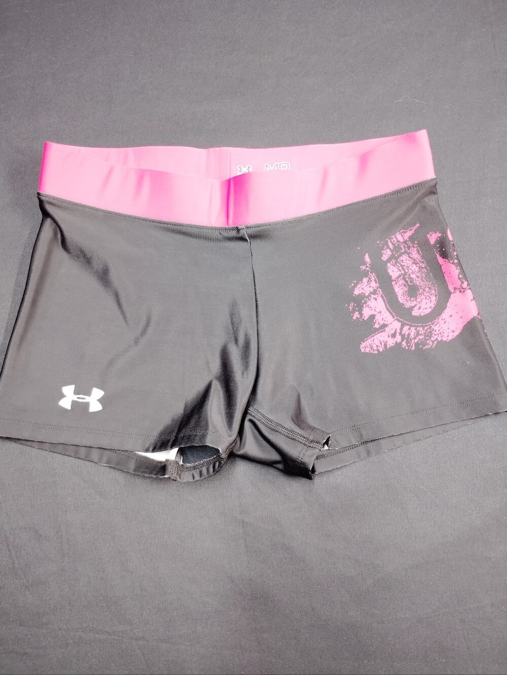 Under Armour Women’s Black Shorts with Pink Waistband & Logo Accent